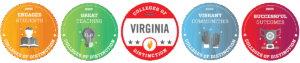 Badges recognizing Shenandoah University's status as a College of Distinction.